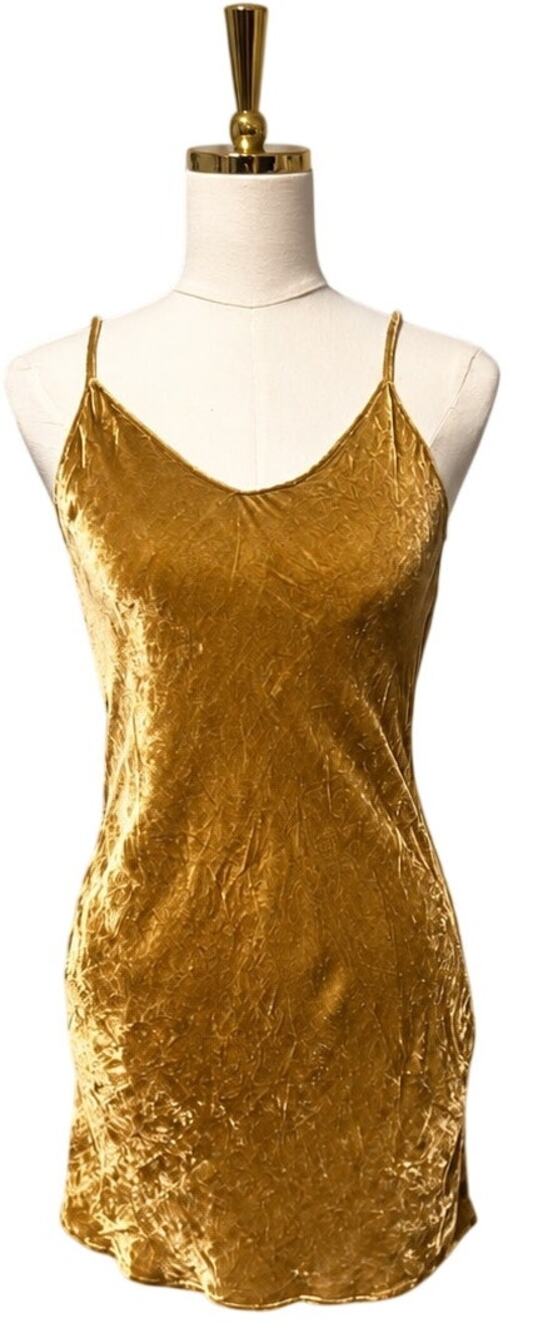 Reformation Velvet Slip Mini Dress Bronze Gold Bias Cut Spaghetti Strap Size S/M